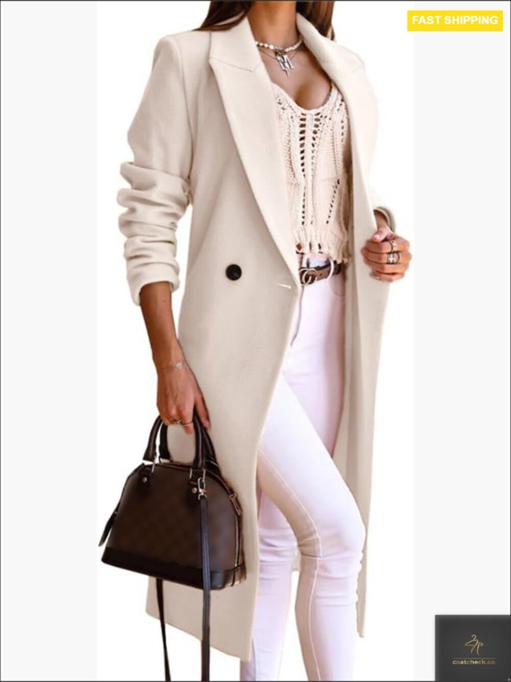 Wool Blend Pea Coat Notch Lapel Long Sleeve Classic Fit Below Knee Length